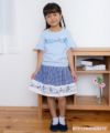 子供服 女の子 綿100％音符プリントお花モチーフTシャツ ブルー(61) モデル画像全身