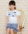 子供服 女の子 綿100％リボン＆レースラインつきTシャツ オフホワイト(11) モデル画像1