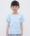 子供服 女の子 綿100％リボン＆レースラインつきTシャツ ブルー(61) モデル画像アップ