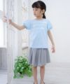 子供服 女の子 綿100％リボン＆レースラインつきTシャツ ブルー(61) モデル画像2