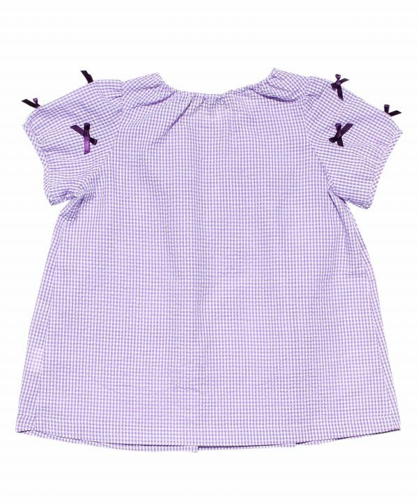 子供服 女の子 チェック柄リボン付きチュニックブラウス パープル(91) 背面