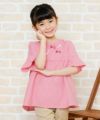 子供服 女の子 チェック柄リボン付きフリル袖チュニック丈ブラウス レッド(03) モデル画像2