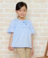 子供服 女の子 チェック柄リボン付きフリル袖チュニック丈ブラウス ブルー(61) モデル画像アップ