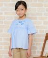 子供服 女の子 チェック柄リボン付きフリル袖チュニック丈ブラウス ブルー(61) モデル画像3