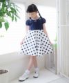 子供服 女の子 日本製綿100％ドット柄リボンつきワンピース ネイビー(06) モデル画像3