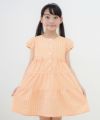 子供服 女の子 チェック柄リボン付きパフ袖ワンピース オレンジ(07) モデル画像アップ