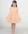 子供服 女の子 チェック柄リボン付きパフ袖ワンピース オレンジ(07) モデル画像全身