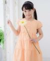 子供服 女の子 チェック柄リボン付きパフ袖ワンピース オレンジ(07) モデル画像1