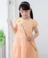 子供服 女の子 チェック柄リボン付きパフ袖ワンピース オレンジ(07) モデル画像3