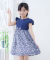 子供服 女の子 オパール加工花柄切り替えリボン付きワンピース ネイビー(06) モデル画像2