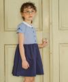 子供服 女の子 ストライプ柄スカラップ襟つきドッキングワンピース ブルー(61) モデル画像アップ