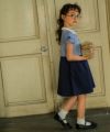 子供服 女の子 ストライプ柄スカラップ襟つきドッキングワンピース ブルー(61) モデル画像4