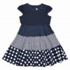 子供服 女の子 ドット＆チェック柄リボン付きAラインワンピース ネイビー(06) 正面
