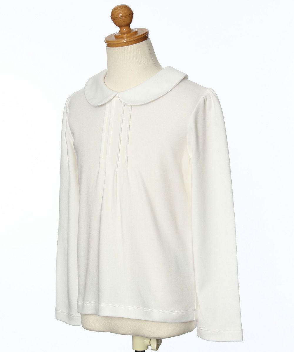 子供服 女の子 綿100％タック丸襟ブラウス オフホワイト(11) トルソー斜め