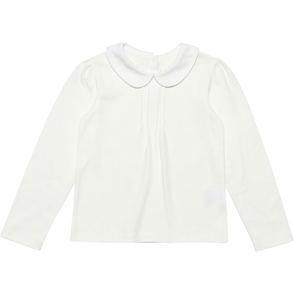 子供服 女の子 綿100％タック丸襟ブラウス オフホワイト(11) 正面
