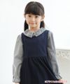 子供服 女の子 ギンガムチェック柄リボンフリル袖ブラウス ブラック(00) モデル画像アップ