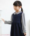 子供服 女の子 ギンガムチェック柄リボンフリル袖ブラウス ブラック(00) モデル画像3