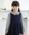 子供服 女の子 ギンガムチェック柄リボンフリル袖ブラウス ブラック(00) モデル画像4