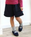子供服 女の子 ダブルニット素材タックリボン付きキュロットパンツ ネイビー(06) モデル画像アップ