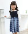 子供服 女の子 ダブルニット素材リボン付きチェック柄ワンピース ブルー(61) モデル画像3