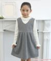 子供服 女の子 千鳥柄リボン付き2wayVネックワンピース ホワイト×ブラック(10) モデル画像アップ