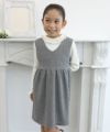 子供服 女の子 千鳥柄リボン付き2wayVネックワンピース ホワイト×ブラック(10) モデル画像2