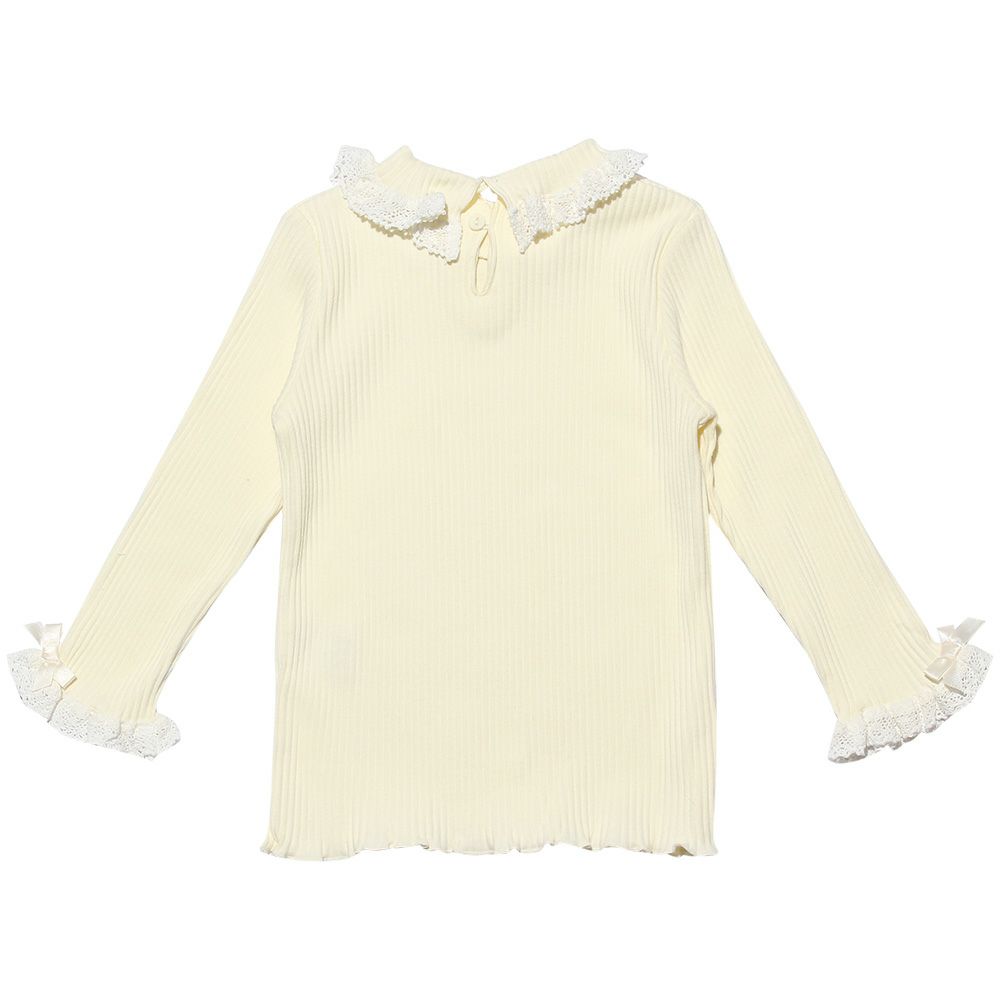 ベビー服 女の子 ベビーサイズ綿100％レース＆リボン付きタートルネックTシャツ オフホワイト(11) 背面