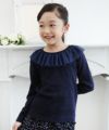 子供服 女の子 ドット柄チュールフリル襟付きTシャツ ネイビー(06) モデル画像3