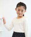 子供服 女の子 ドット柄チュールフリル襟付きTシャツ オフホワイト(11) モデル画像2