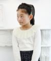 子供服 女の子 ドット柄チュールフリル襟付きTシャツ オフホワイト(11) モデル画像3