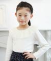 子供服 女の子 ドット柄チュールフリル襟付きTシャツ オフホワイト(11) モデル画像4
