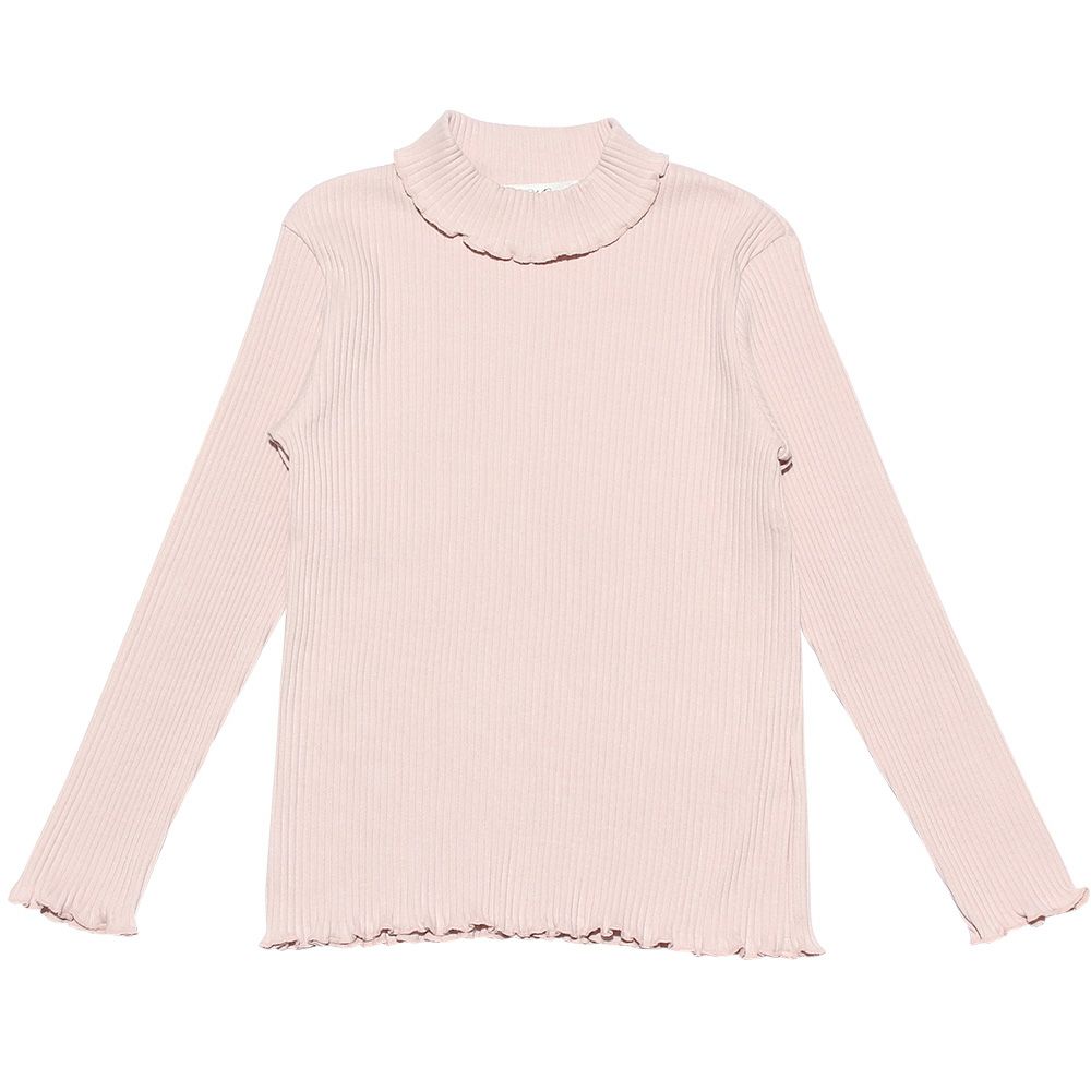 子供服 女の子 日本製綿100％リブ編みタートルネックTシャツ ピンク(02) 正面