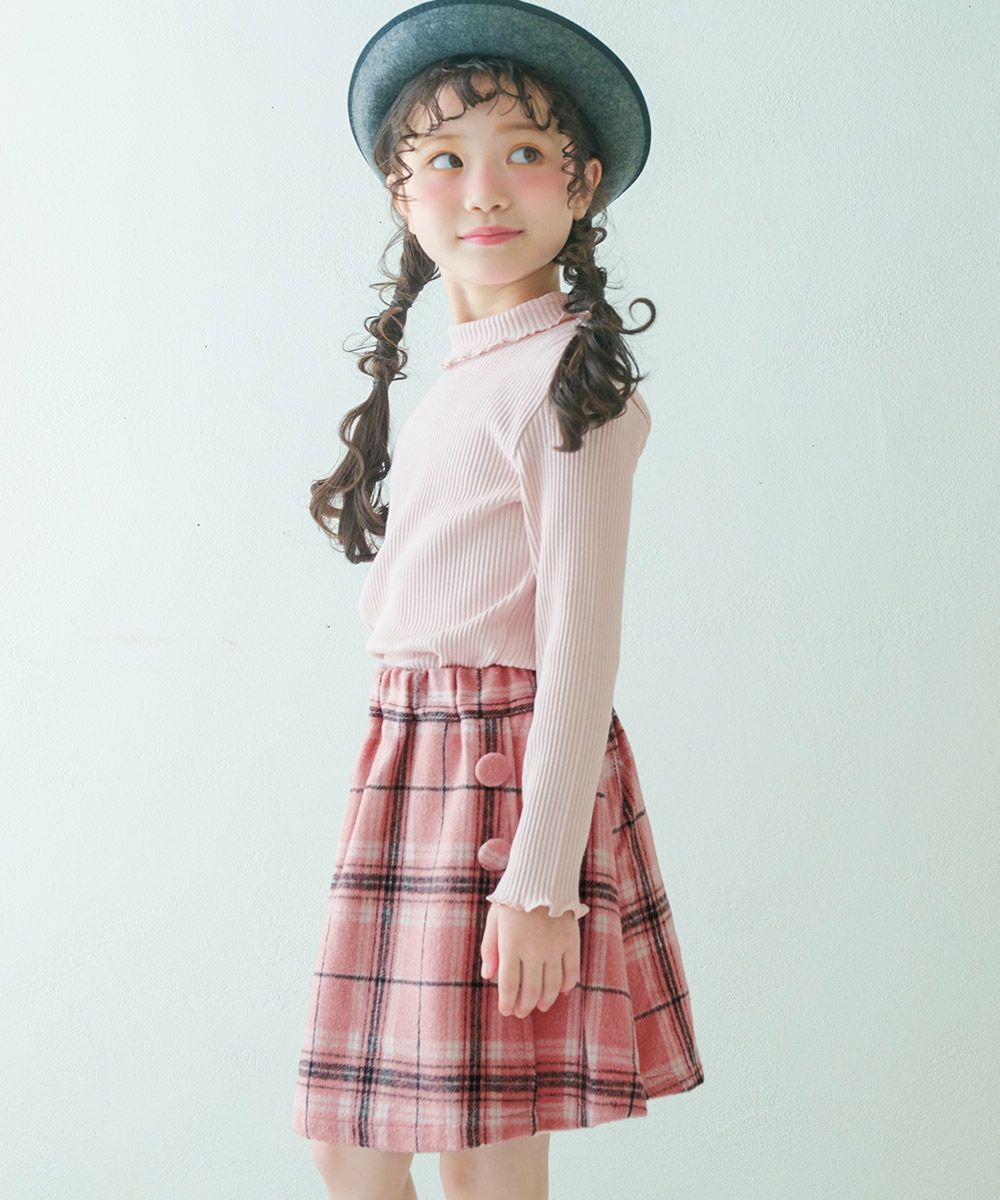 子供服 女の子 日本製綿100％リブ編みタートルネックTシャツ オフホワイト(11) モデル画像