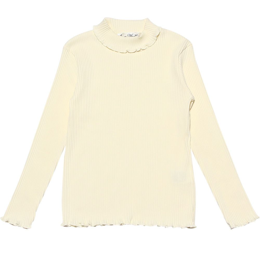 子供服 女の子 日本製綿100％リブ編みタートルネックTシャツ オフホワイト(11) 正面