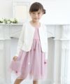 子供服 女の子 お花モチーフ付きチュールドッキングワンピース ピンク(02) モデル画像2