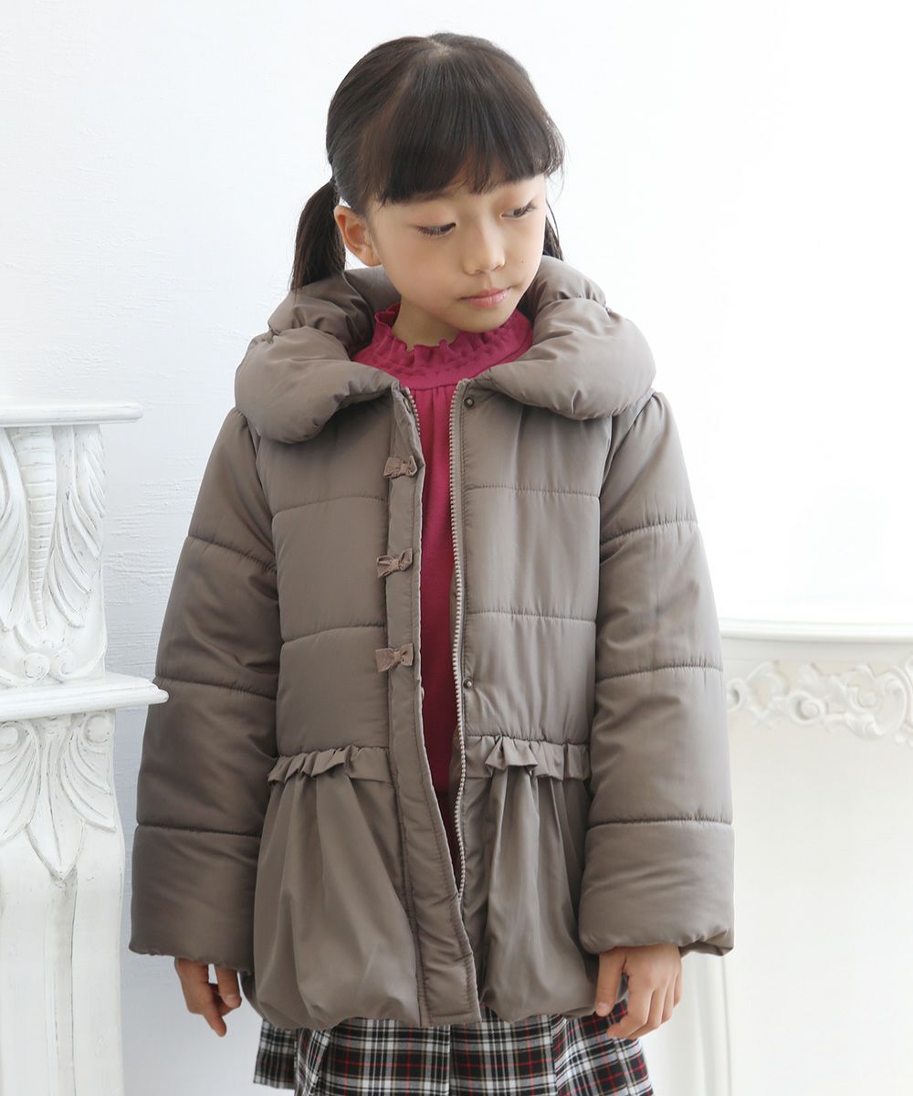 子供服 女の子 リボン＆フリル中綿入りコート ブラウン(05) モデル画像2