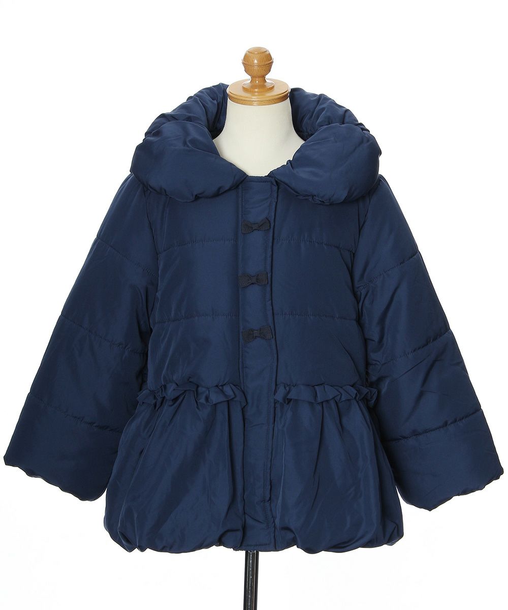 子供服 女の子 リボン＆フリル中綿入りコート ネイビー(06) トルソー正面