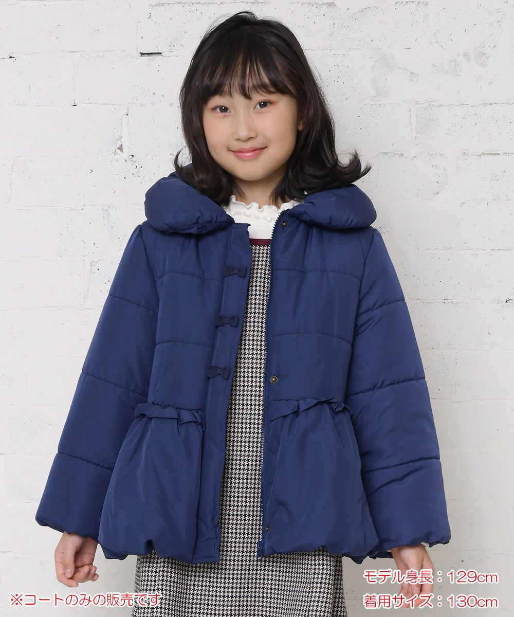 子供服 女の子 リボン＆フリル中綿入りコート ネイビー(06) モデル画像3