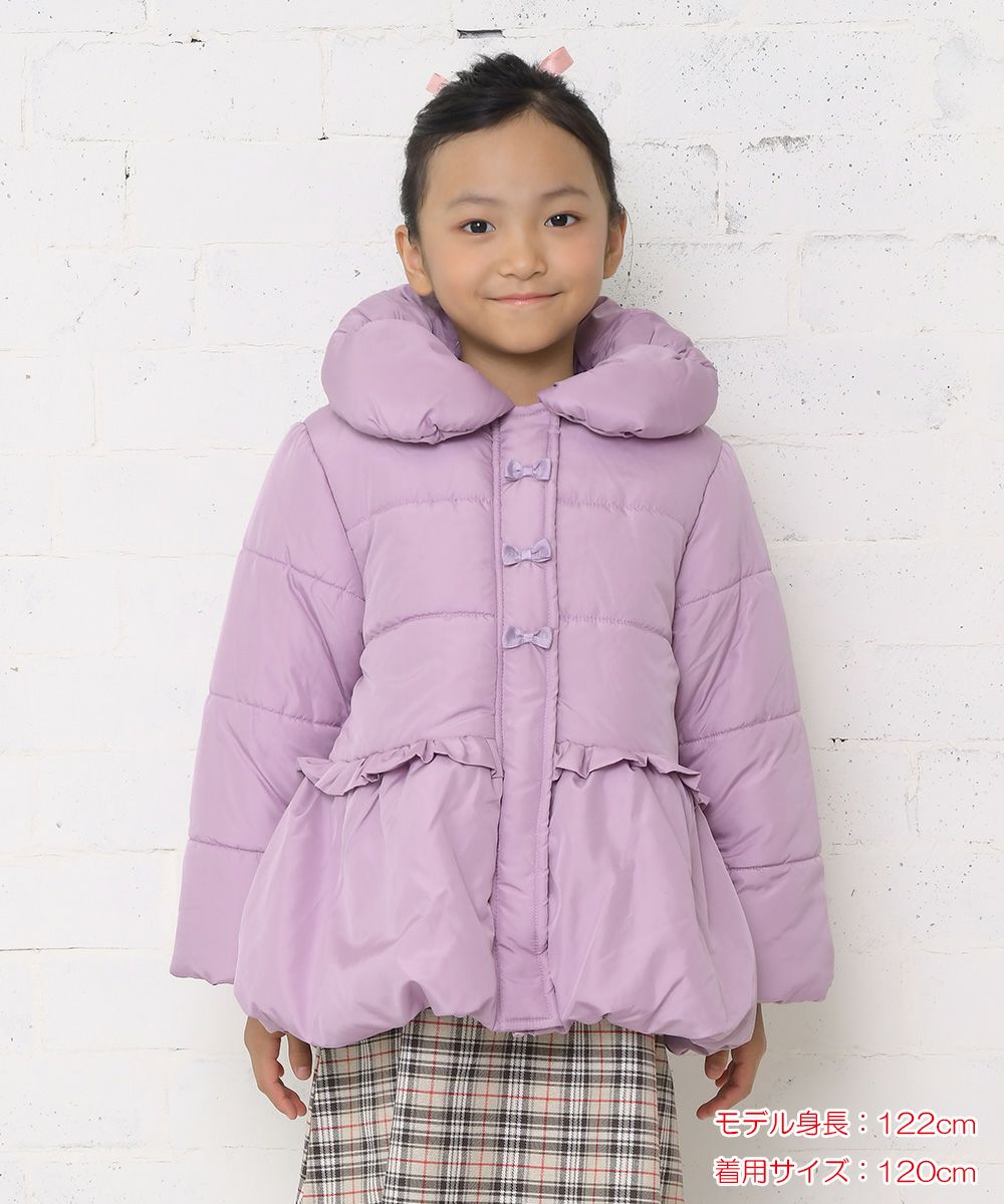 子供服 女の子 リボン＆フリル中綿入りコート パープル(91) モデル画像3