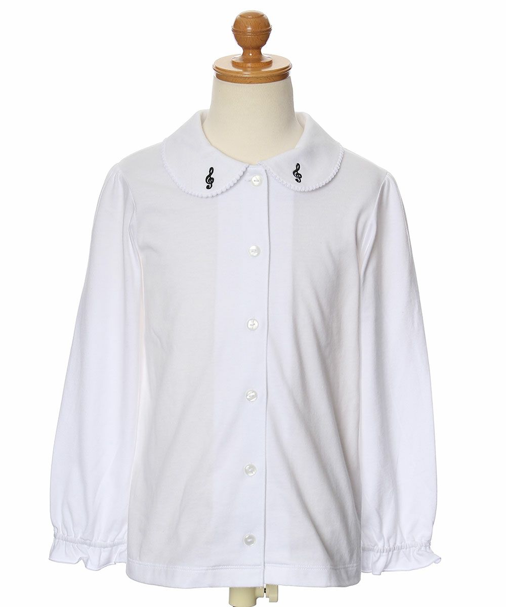 子供服 女の子 綿100％音符刺繍襟付きブラウス ホワイト(01) トルソー正面