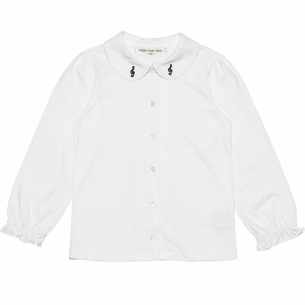 子供服 女の子 綿100％音符刺繍襟付きブラウス ホワイト(01) 正面