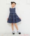 子供服 女の子 日本製綿100％ドット柄レースワンピース ネイビー(06) モデル画像全身