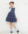 子供服 女の子 日本製綿100％ドット柄レースワンピース ネイビー(06) モデル画像2