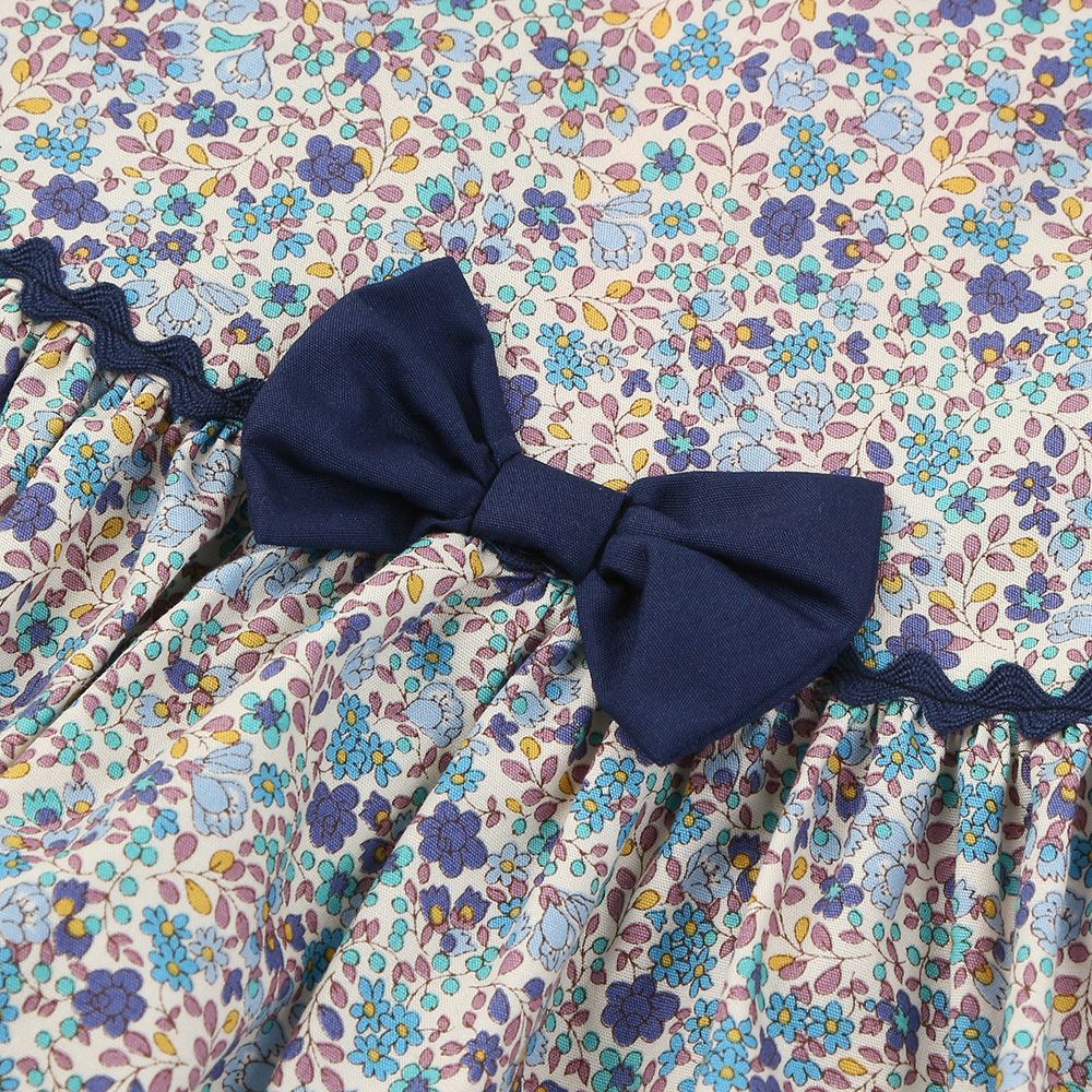 ベビー服 女の子 ベビーサイズ日本製綿100％小花柄リボンつきワンピース ブルー(61) デザインポイント1
