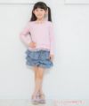 子供服 女の子 綿100％花柄リボン＆チュールフリルつきTシャツ ピンク(02) モデル画像全身