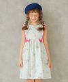 子供服 女の子 日本製花柄リボン＆フリル＆裏地つきワンピース ピンク(02) モデル画像アップ