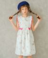 子供服 女の子 日本製花柄リボン＆フリル＆裏地つきワンピース ピンク(02) モデル画像全身