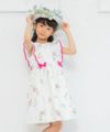 子供服 女の子 日本製花柄リボン＆フリル＆裏地つきワンピース ピンク(02) モデル画像2