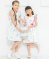子供服 女の子 日本製花柄リボン＆フリル＆裏地つきワンピース ブルー(61) モデル画像3