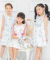 子供服 女の子 日本製花柄リボン＆フリル＆裏地つきワンピース ブルー(61) モデル画像4